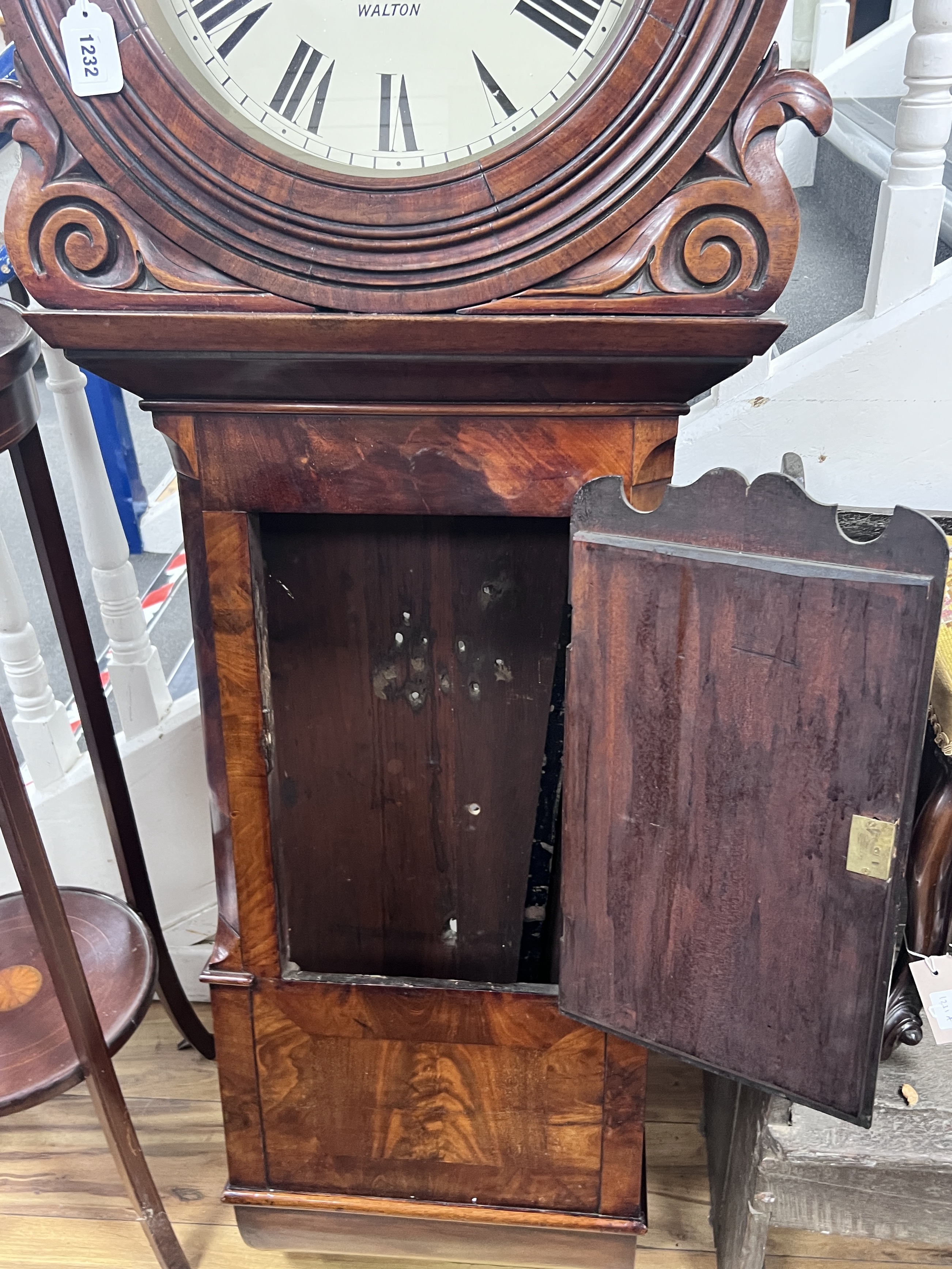 A Victorian mahogany Tavern clock with twin weight driven movement, marked Smith & Son, Walton, height 154cm